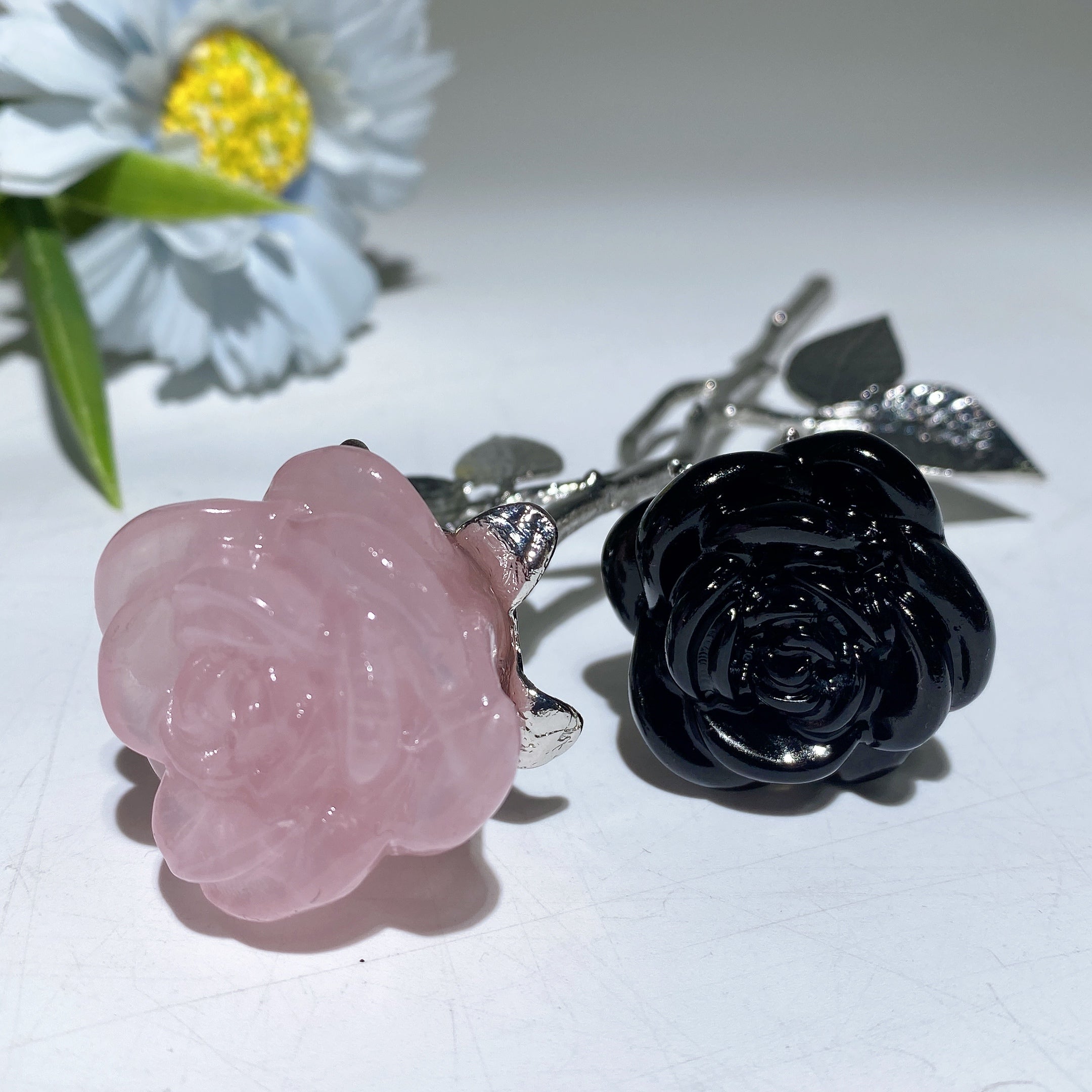 19cm Mixed Crystal Double Flowers | Silver Stem