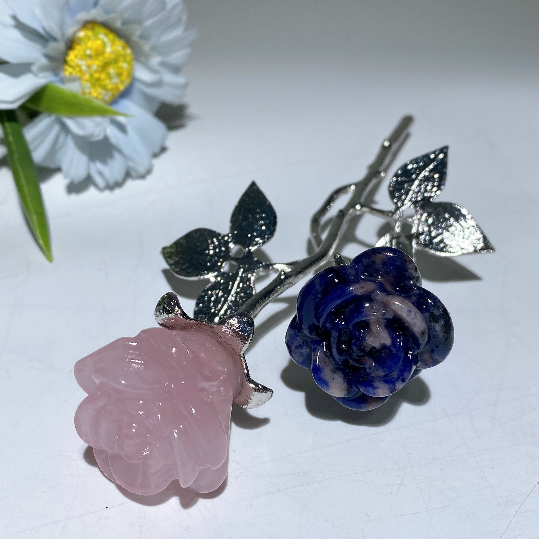 19cm Mixed Crystal Double Flowers | Silver Stem