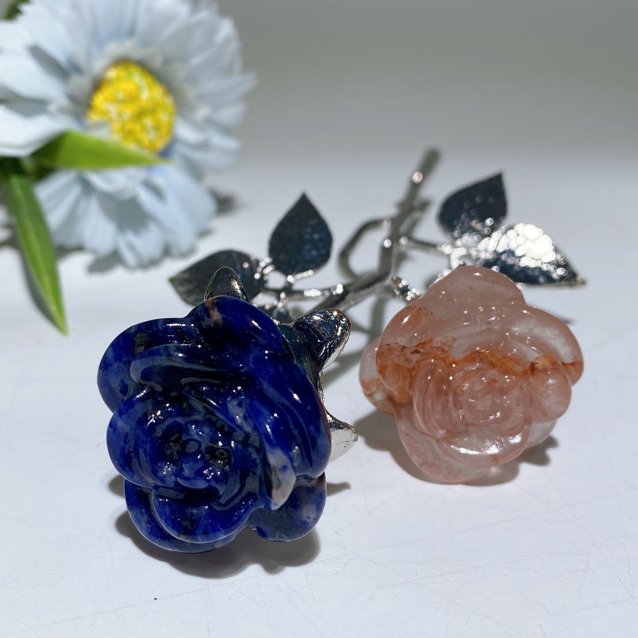 19cm Mixed Crystal Double Flowers | Silver Stem