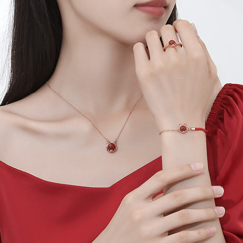 Sterling Silver Dragon Red Agate Bracelet for Protection & Luck