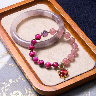 Ensemble de bracelets en jade violet et quartz fraise pour le bonheur