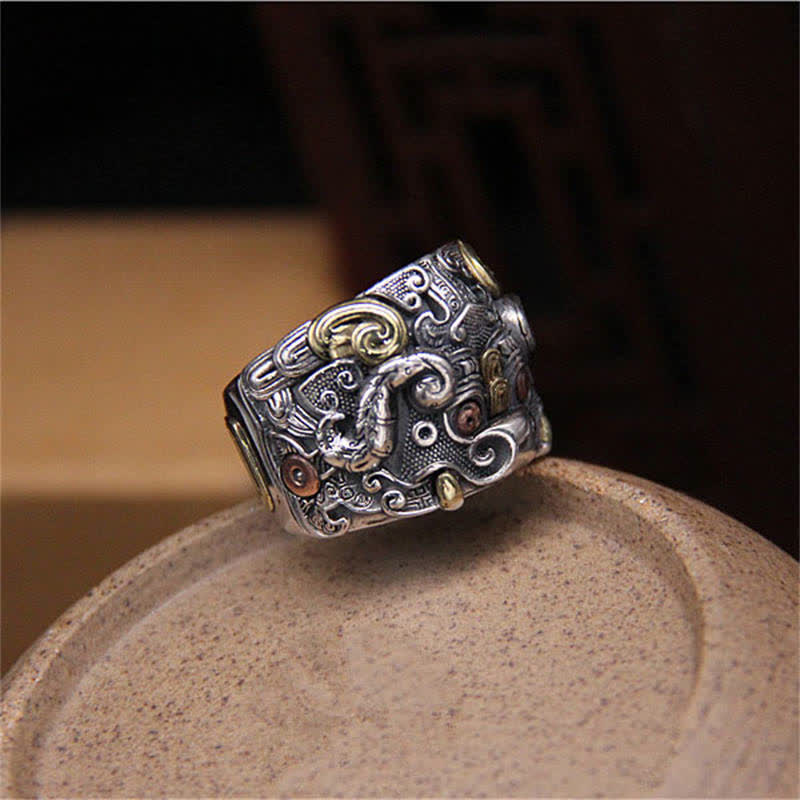 925 Sterling Silver Kui Cattle Protection Adjustable Spiritual Ring