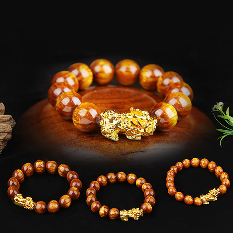 10mm Golden Tiger Eye Pixiu Bracelet for Wealth