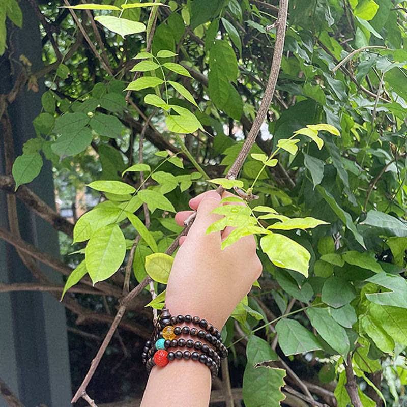 Agarwood Bracelet with Turquoise Amber & Red Agate for Strength