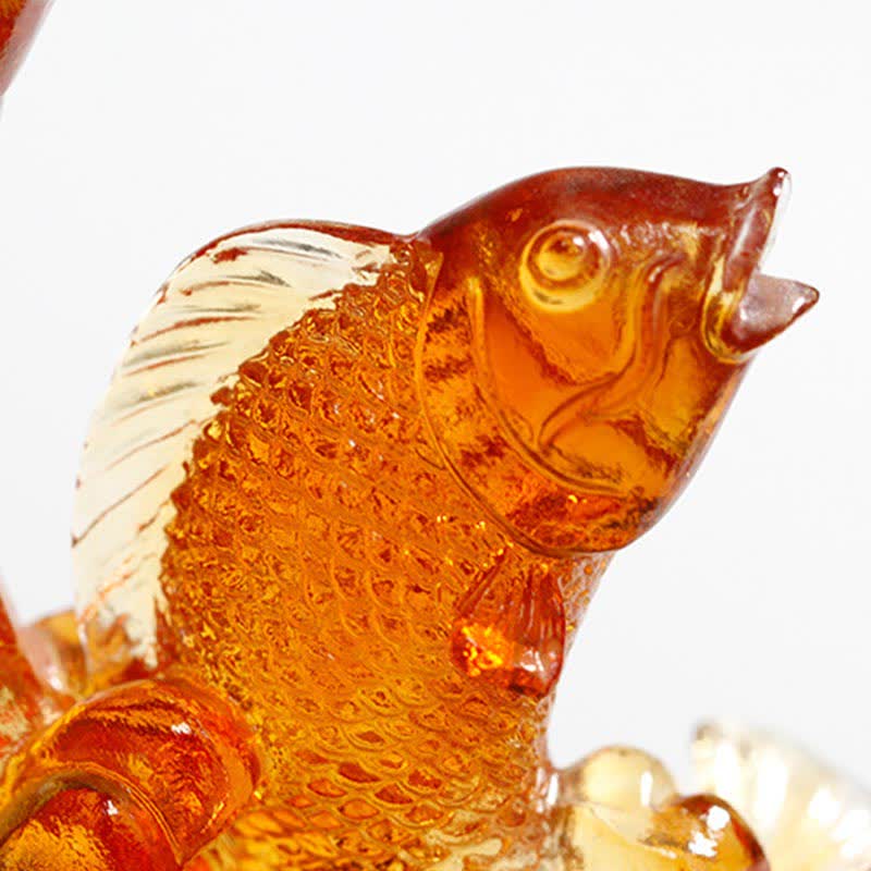 Handmade Feng Shui Liuli Dragon Koi Fish Crystal Art