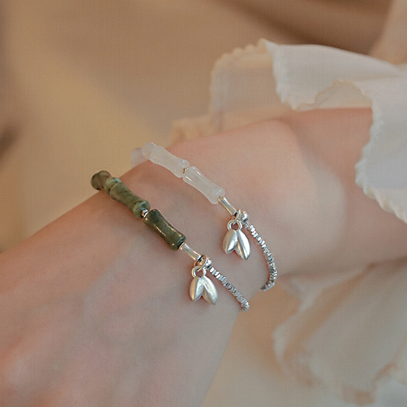 Sterling Silver Peridot Bamboo Spiritual Bracelet for Luck