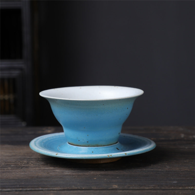 Ceramic Planet Design Coffee Mug with Saucer - Rough Pottery
