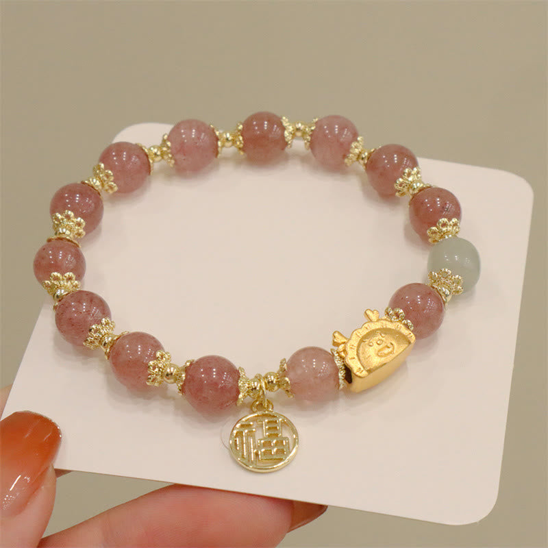 8mm Dragon Luck Bracelet with Red Agate & Multifaceted Stones
