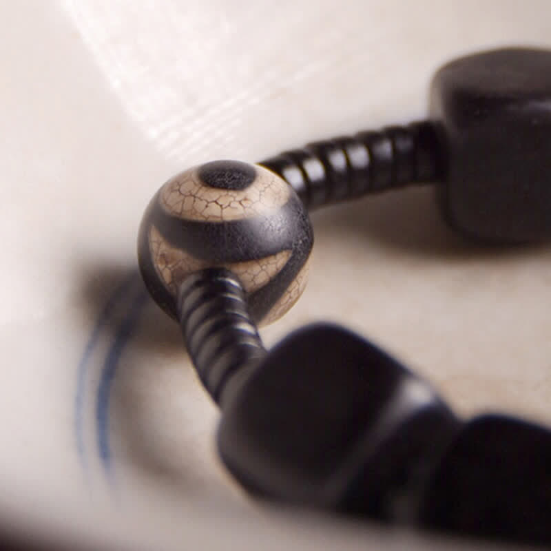 Unisex Ebony Wood Dzi Bead Spiritual Bracelet for Strength