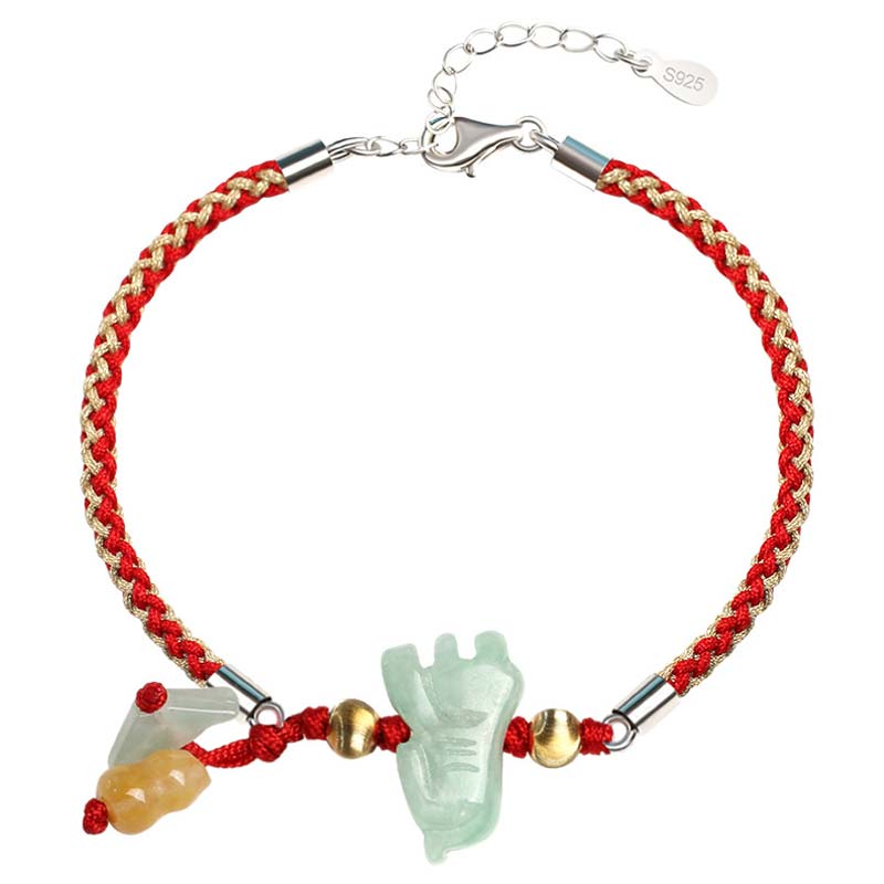 19.5cm Chinese Zodiac Jade Red String Bracelet Anklet