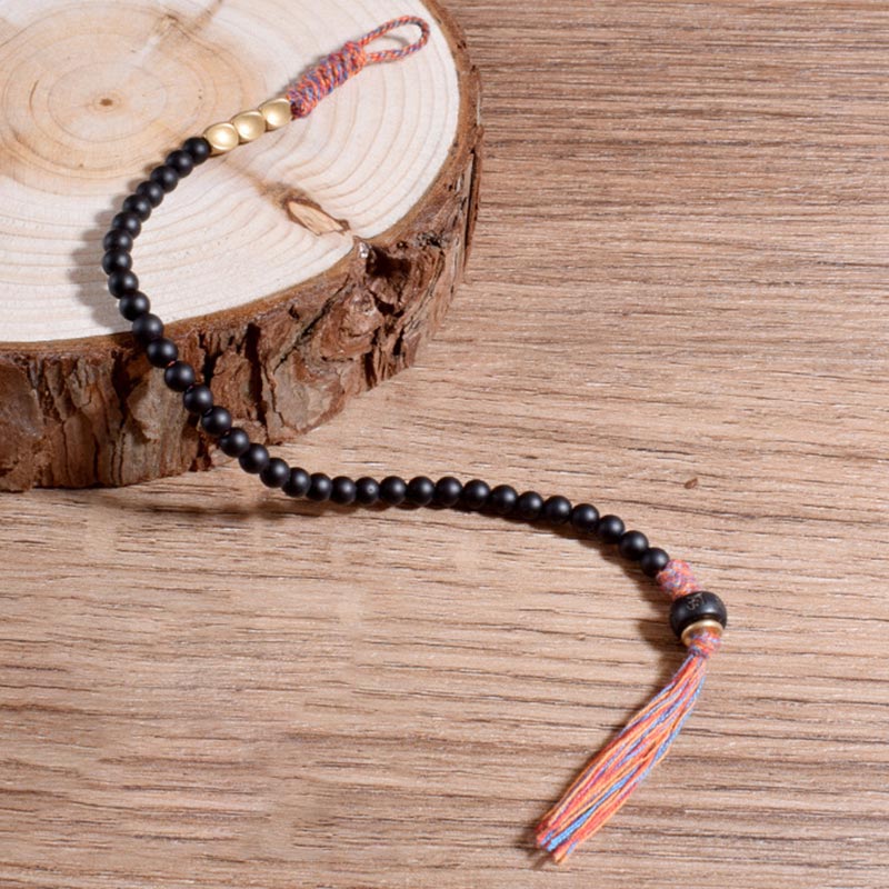 6.7-7in Black Onyx Tassel Bracelet | Protection & Strength