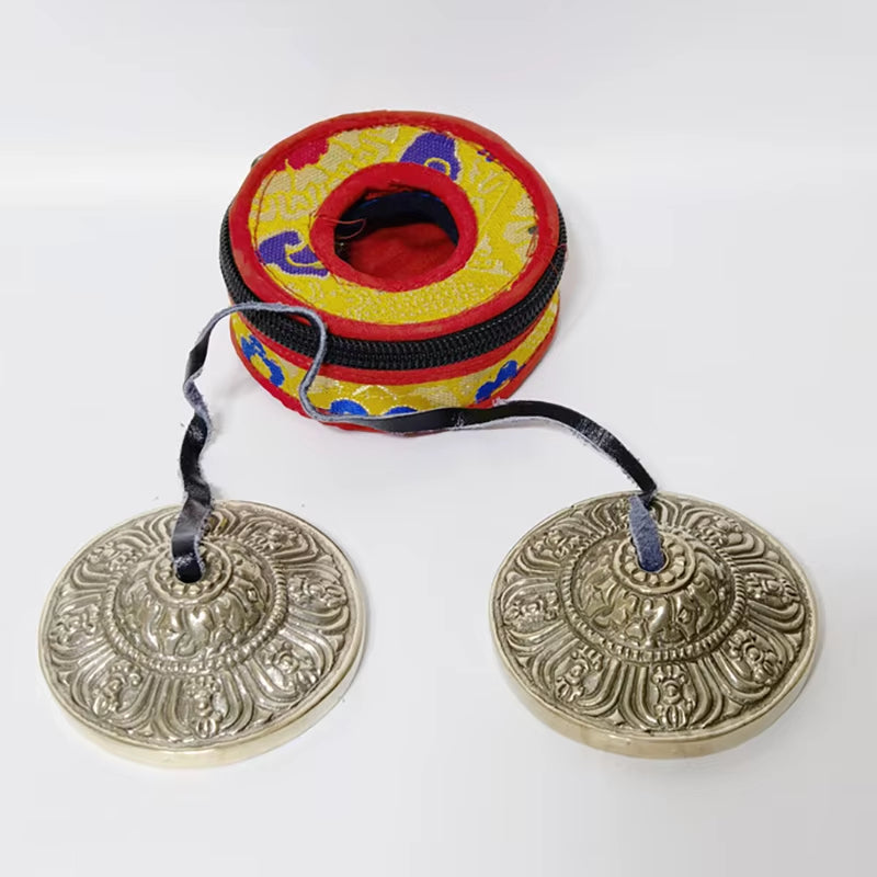 9Cm Large Brass Tinkle Bell with Bag Nepal Handmade Tingsha Cymbals Buddhist Tibetan Bells Sound Healing Yoga Meditation Bell