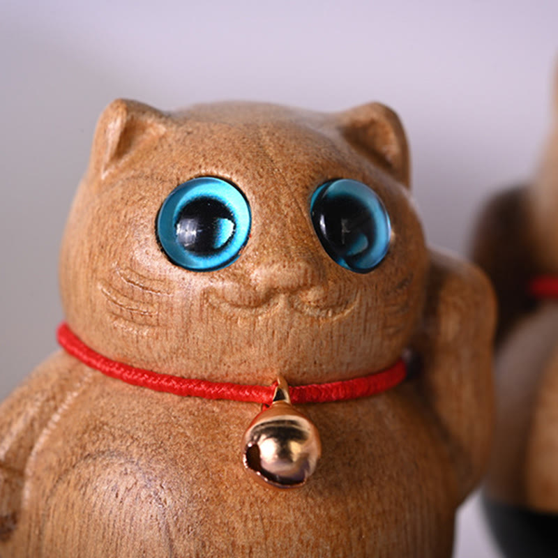 Phoebe Zhennan Wood Mini Lucky Cat Blessing Statue