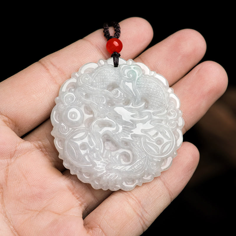 Collier Dragon de Jade Blanc Pendentif de Protection 49mm