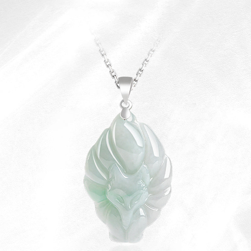 925 Sterling Silver Jade Necklace Nine Tailed Fox for Prosperity