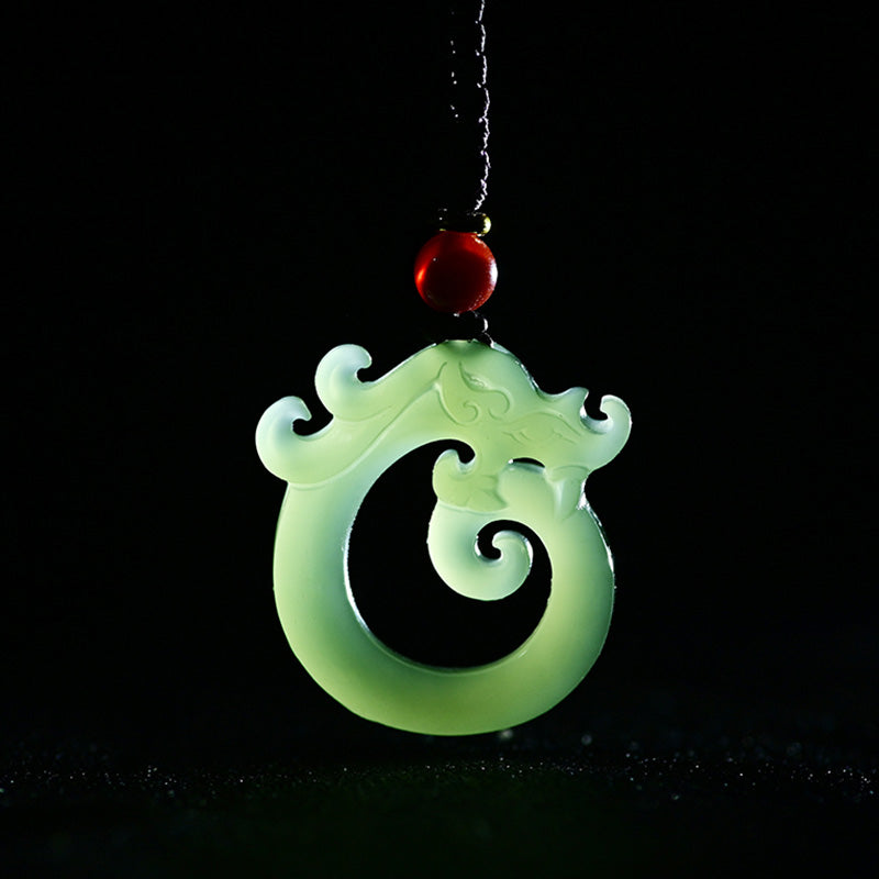 Cyan & White Jade Dragon Protection Necklace 50cm