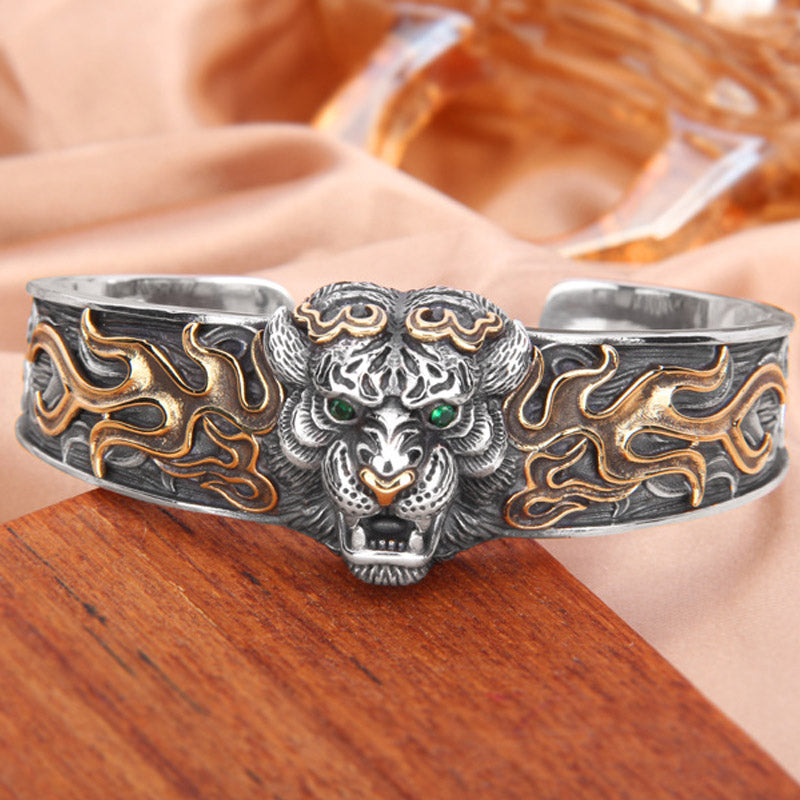 Adjustable 925 Sterling Silver Chinese Zodiac Tiger Protection Bracelet