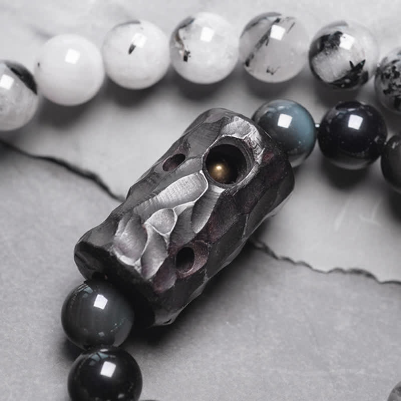 Bracelet couple en quartz rutile noir et quartz clair 8 mm