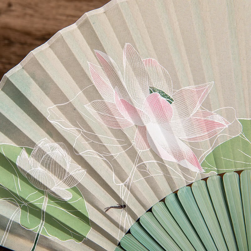 Jasmine Lotus Begonia Bamboo Folding Fan | Handheld Charm