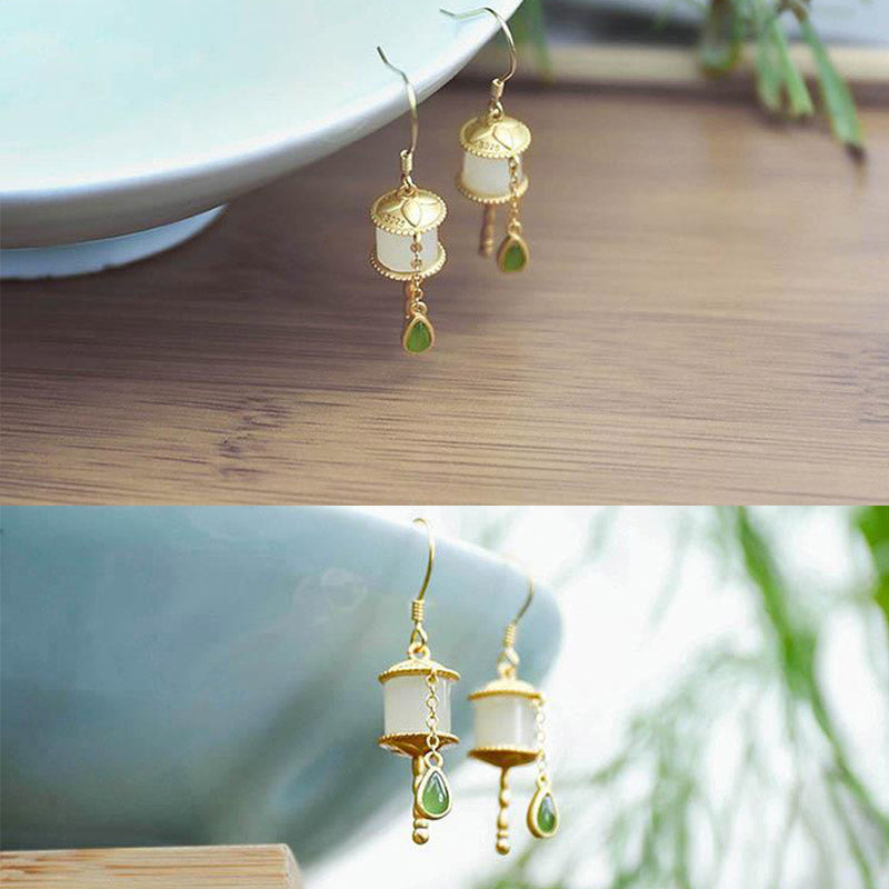 38mm Jade & 925 Sterling Silver Drop Earrings for Luck