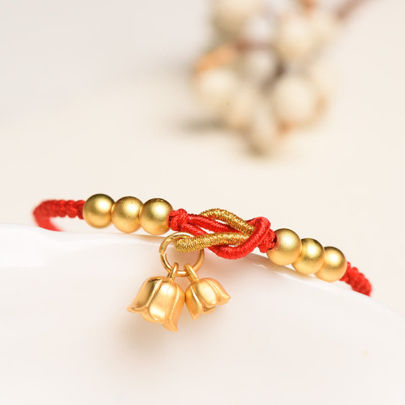 Red String Bracelet with Lily Of The Valley Charm for Luck & Protection