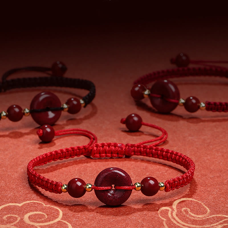 Cinnabar Peace Buckle Bracelet with Red String for Protection & Blessings