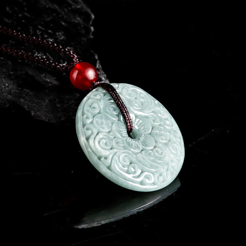 Green Jade Flower Peace Buckle Necklace for Prosperity