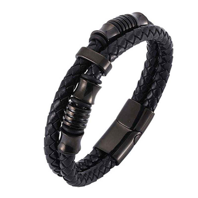 Layered Leather and Titanium Steel Spiritual Bracelet for Balance