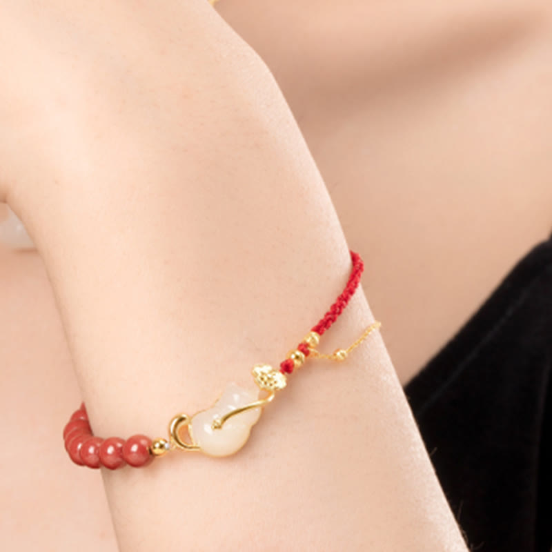 Hetian Jade Ruyi Cat Luck Bracelet and Necklace Set