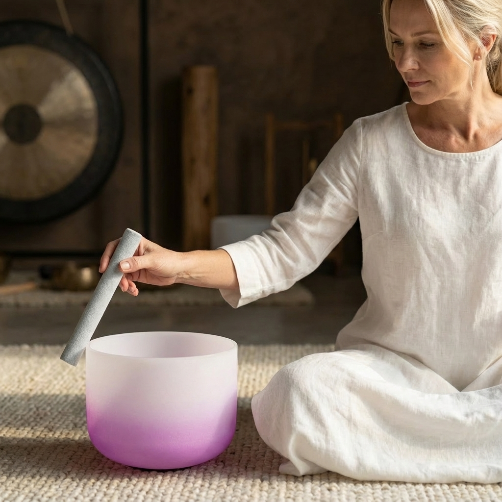 Bol chantant en cristal - Bol de méditation note B du chakra de la couronne