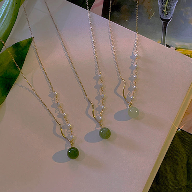 Natural Hetian Jade Pearl Luck Bead Necklace for Prosperity