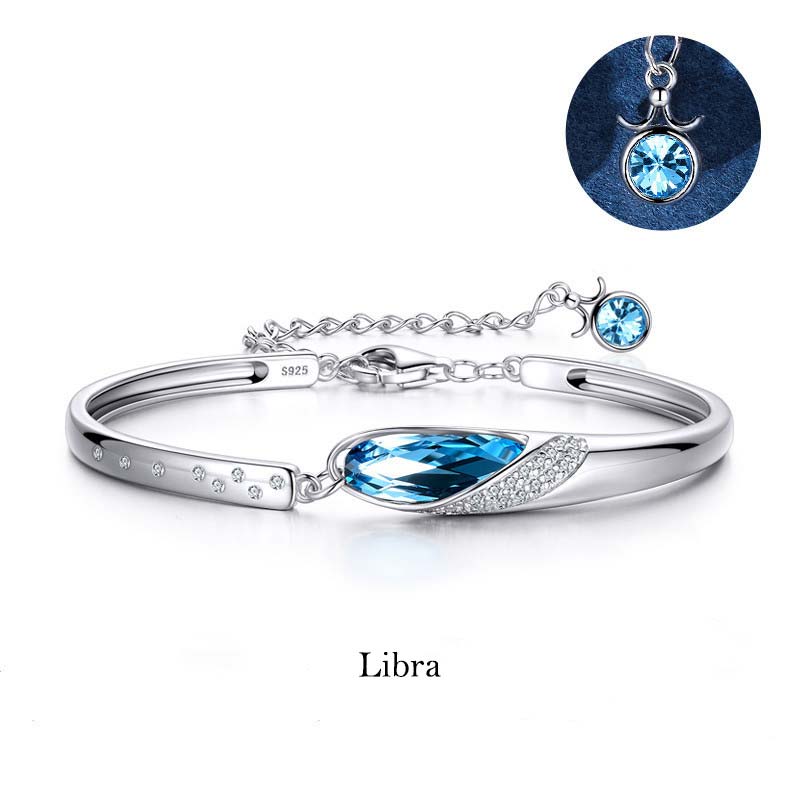 925 Silver Plated Copper Chinese Zodiac Charm Bracelet with Blue Crystal