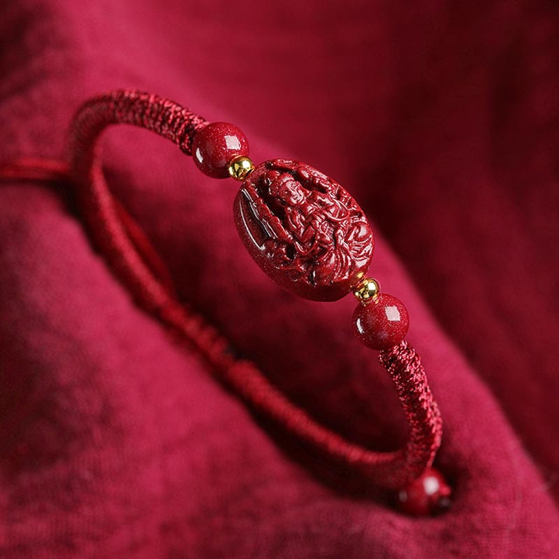 Unisex Cinnabar Chinese Zodiac Buddha Bracelet for Protection