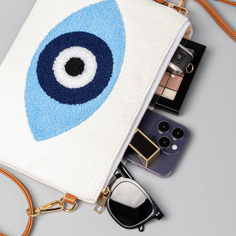 Evil Eye Canvas Crossbody Bag with Adjustable Strap - Protection Symbol
