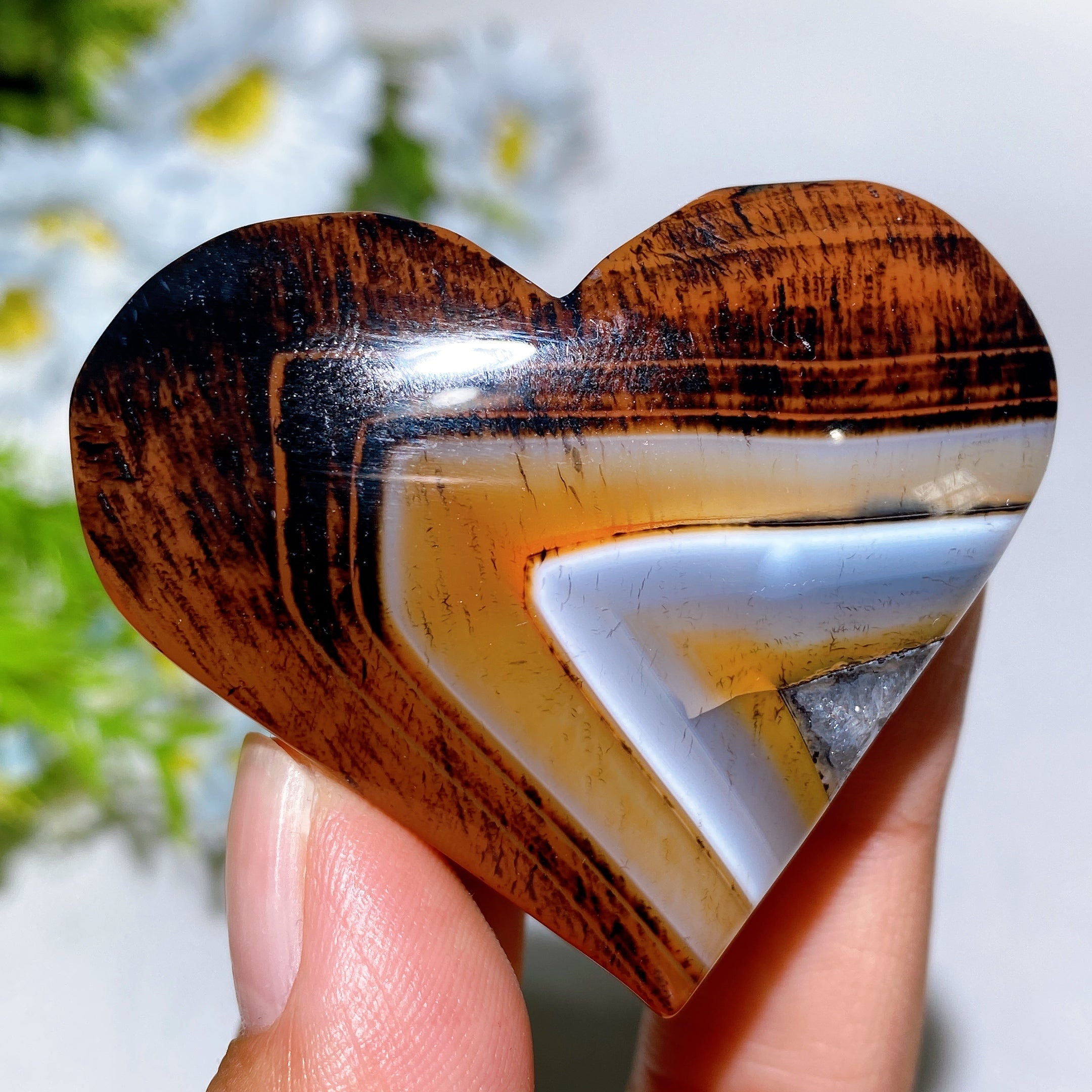 2.0-2.3 inch Black Sardonyx Crystal Heart for Healing