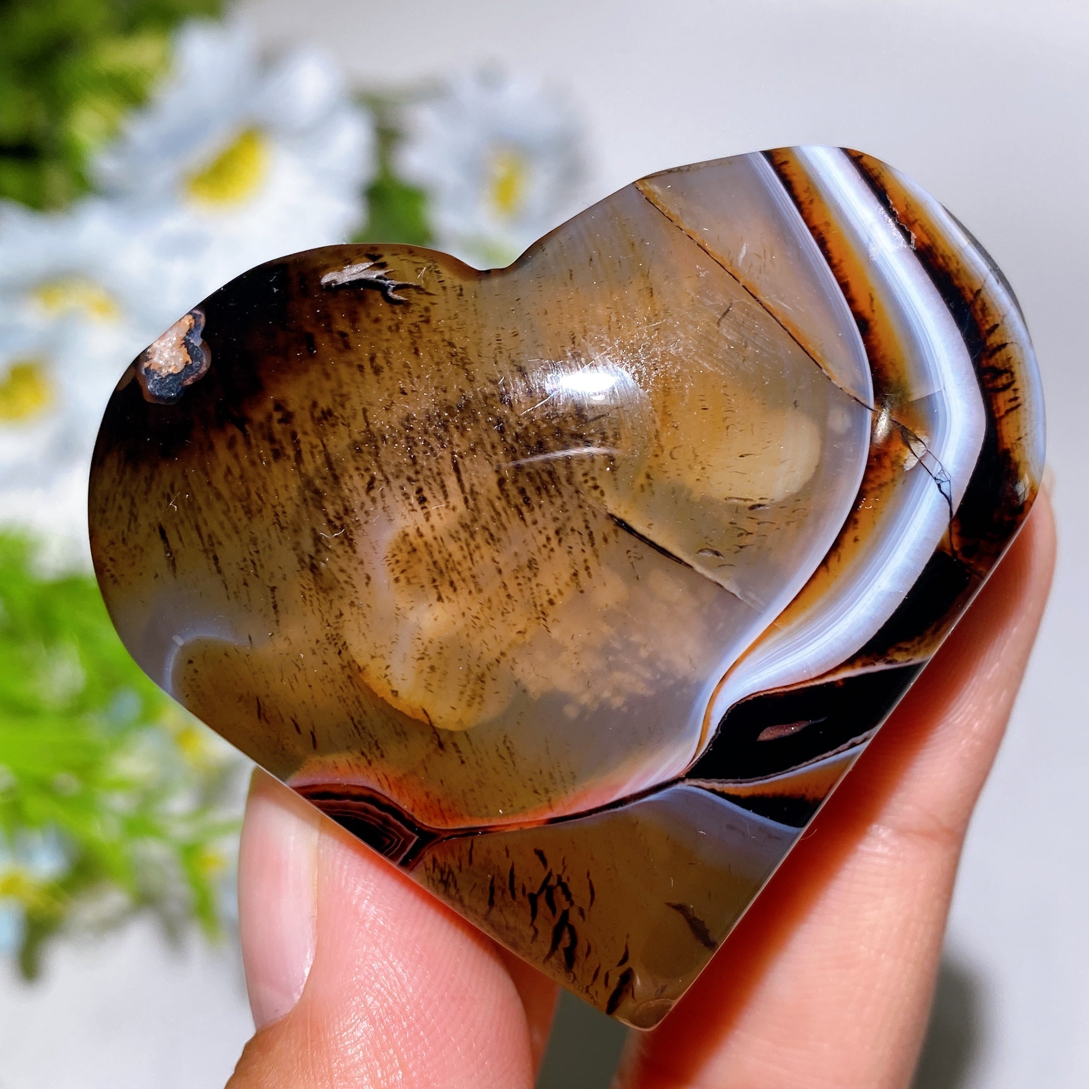 2.0-2.3 inch Black Sardonyx Crystal Heart for Healing