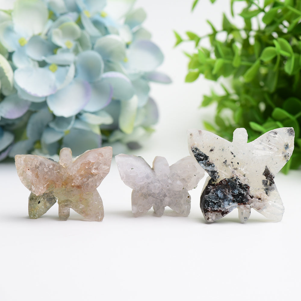 2.0-2.5" Clear Quartz Butterfly Crystal Figurine Carving