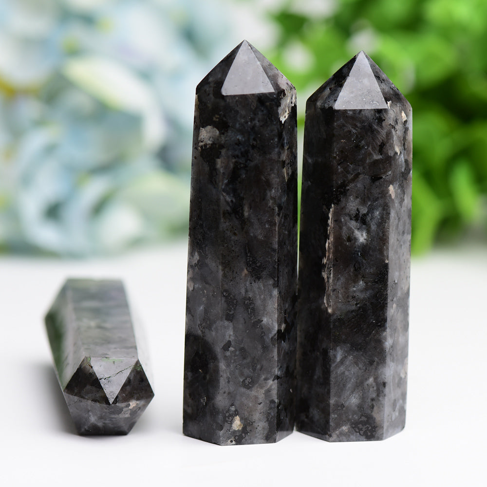 Pointes de cristal de larvikite de 2,0 à 4,5 pouces pour la guérison énergétique