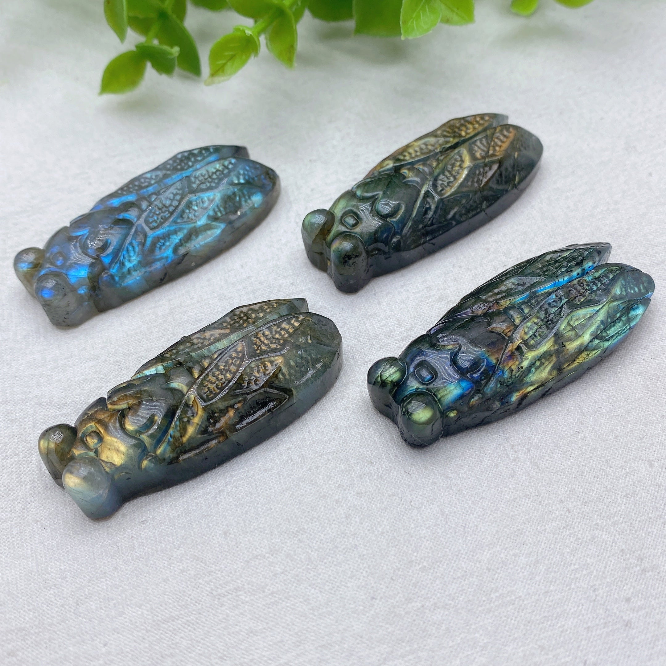 2.0" Blue Flash Labradorite Cicada Crystal Animal Carving