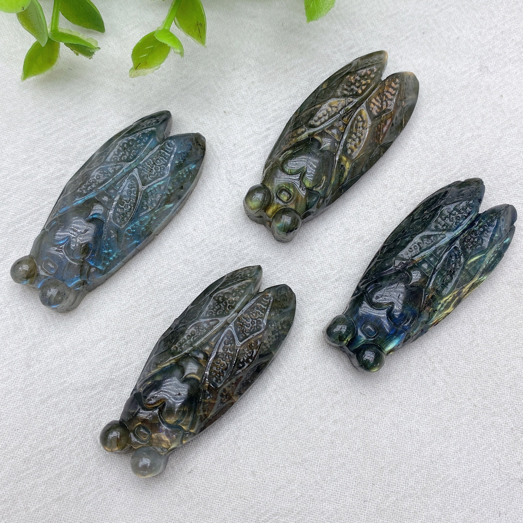 2.0" Blue Flash Labradorite Cicada Crystal Animal Carving