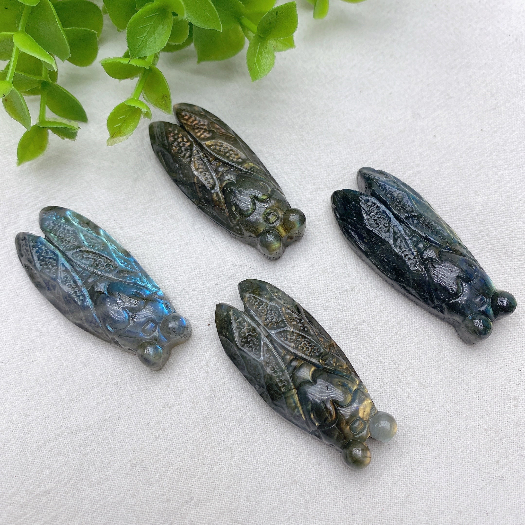 2.0" Blue Flash Labradorite Cicada Crystal Animal Carving