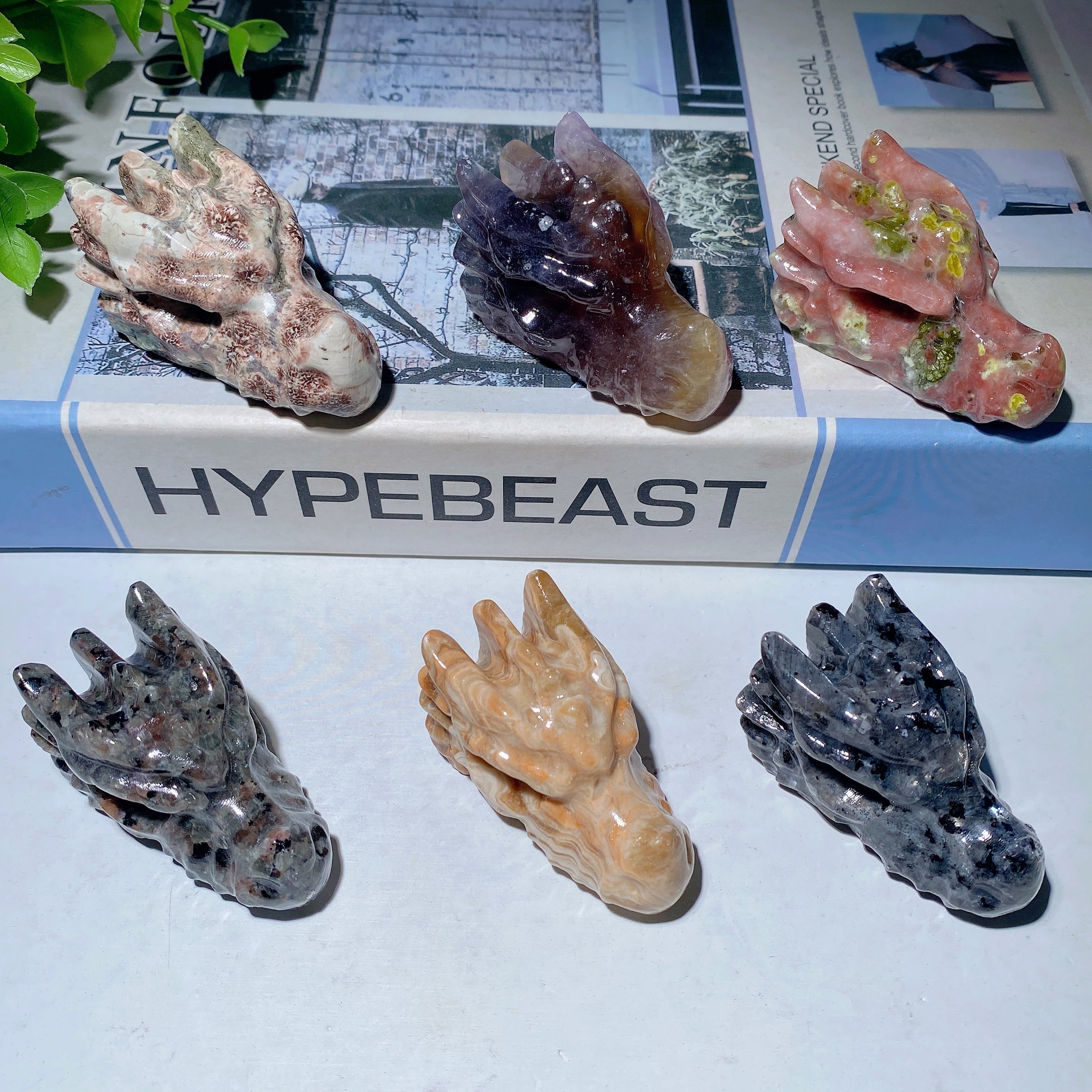 2.0 inch Mixed Crystal Dragon Head Carving Figurine