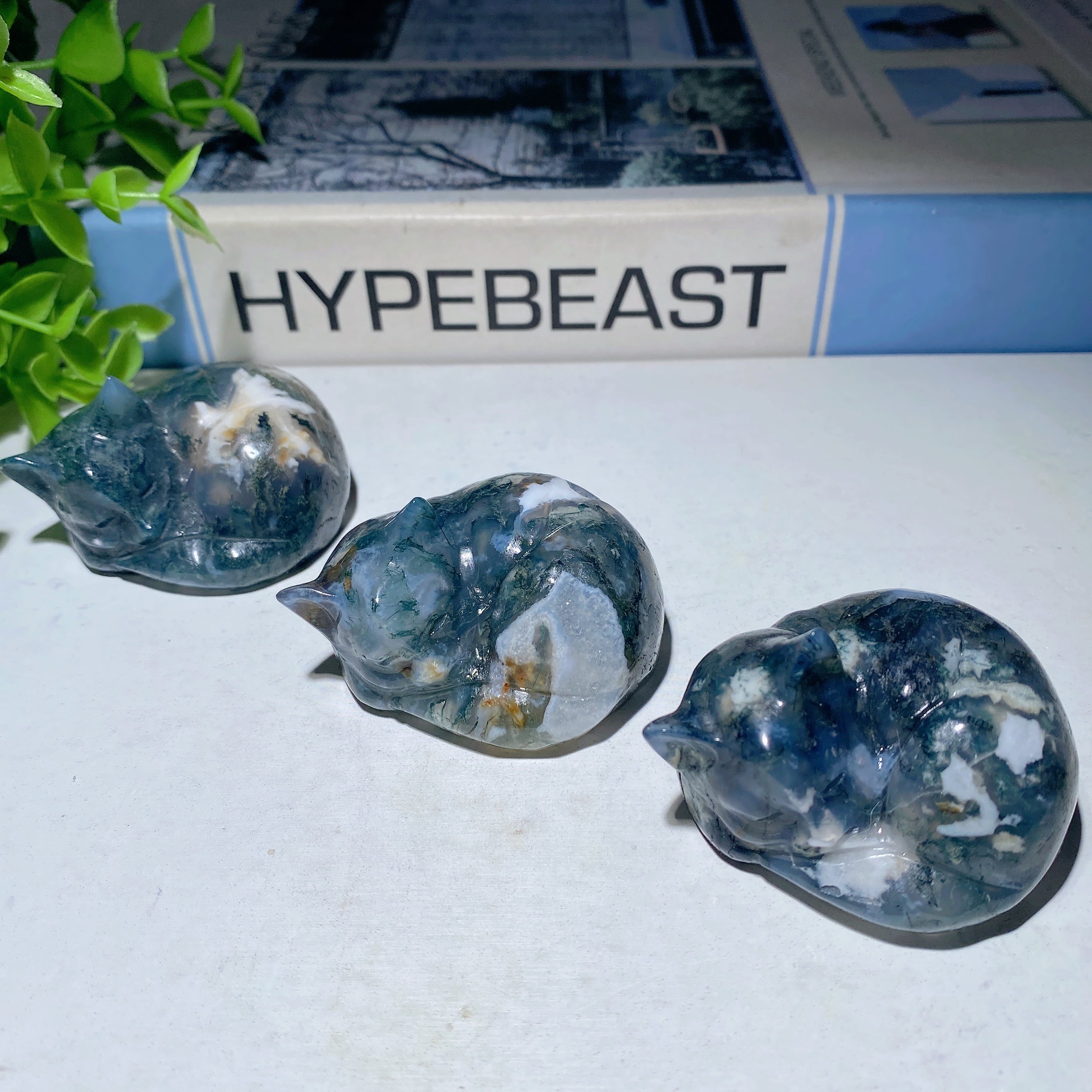 2.0 inch Moss Agate Cat Carving for Spiritual Healing