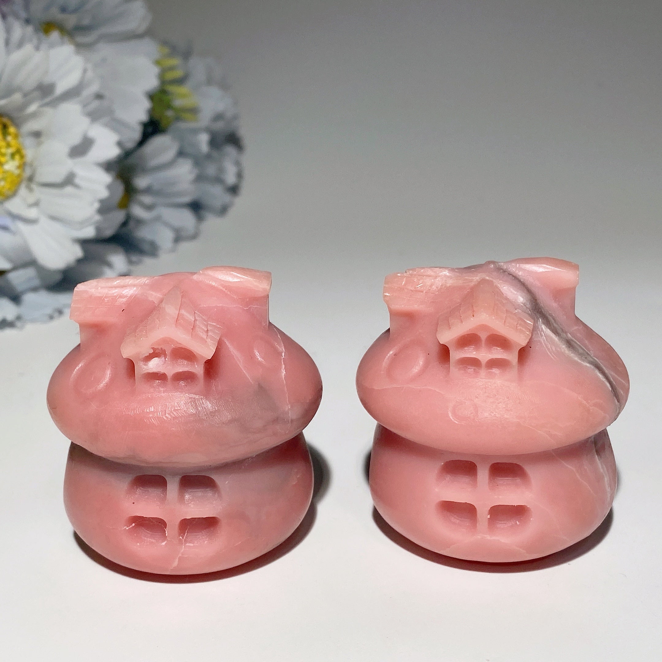 2.0-inch Pink Jade Crystal House Carving - Healing Specimen