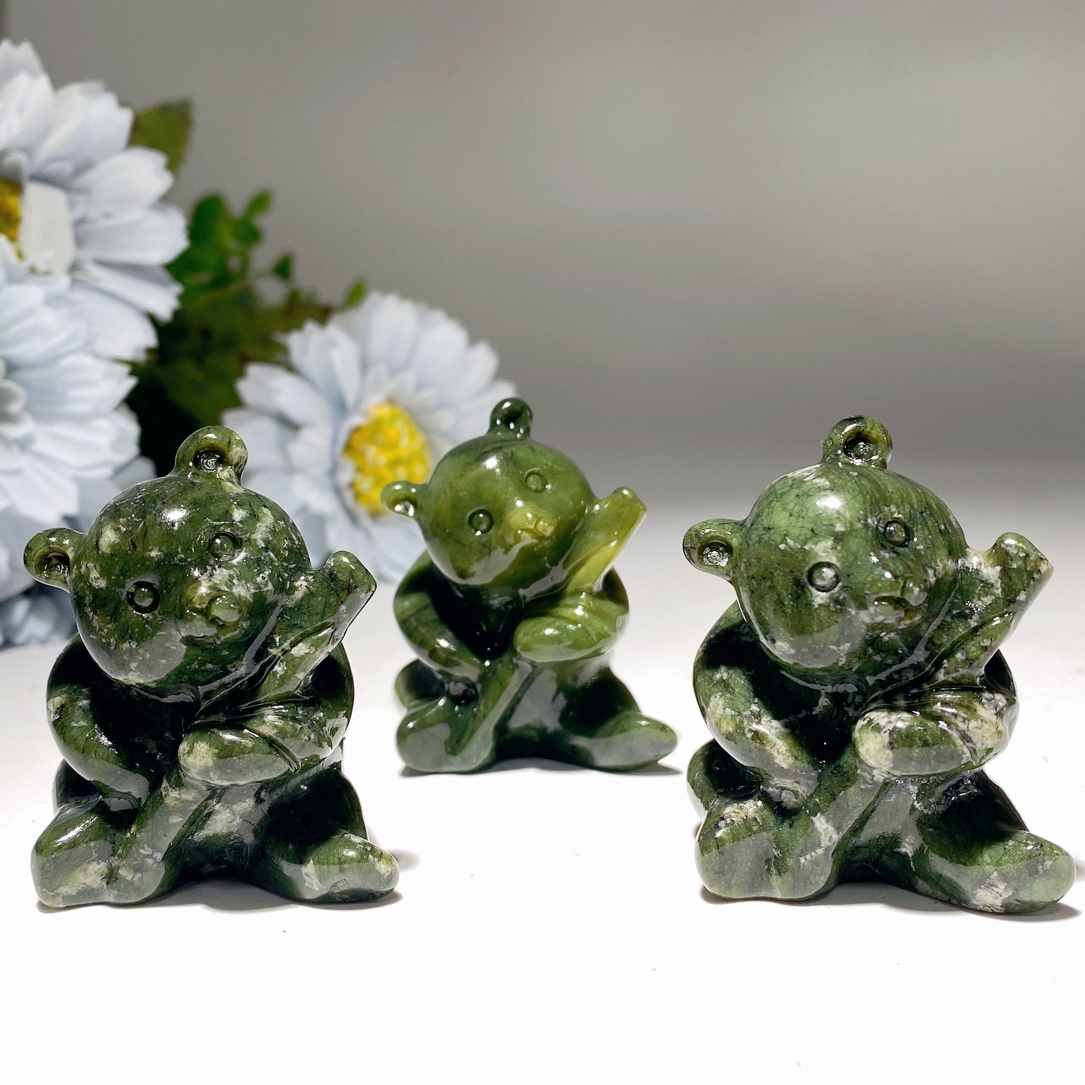 2.0 Inch Serpentine Panda Crystal Figurine for Spiritual Healing
