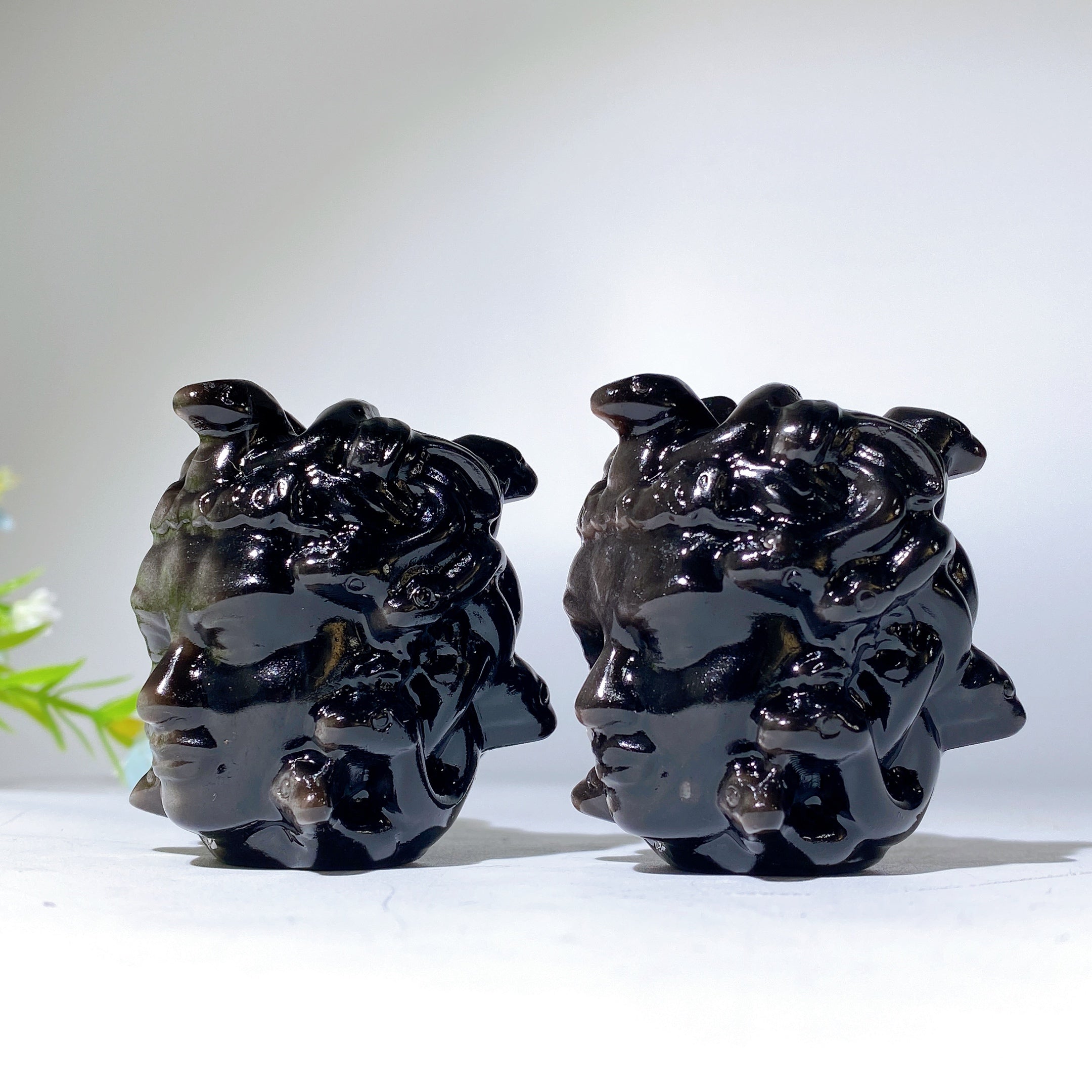 2.0 inch Silver Obsidian Medusa Carving Crystal Figurine
