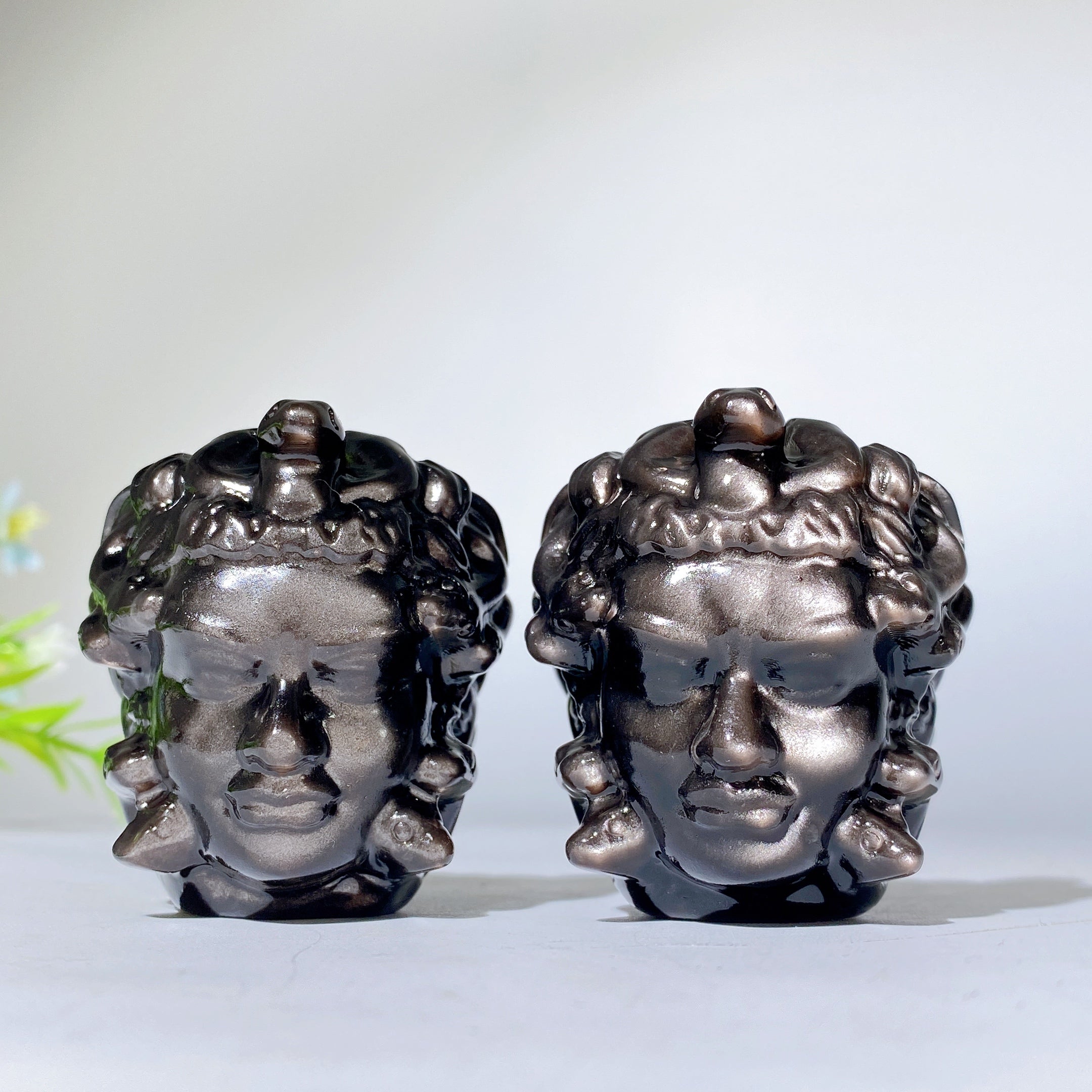 2.0 inch Silver Obsidian Medusa Carving Crystal Figurine
