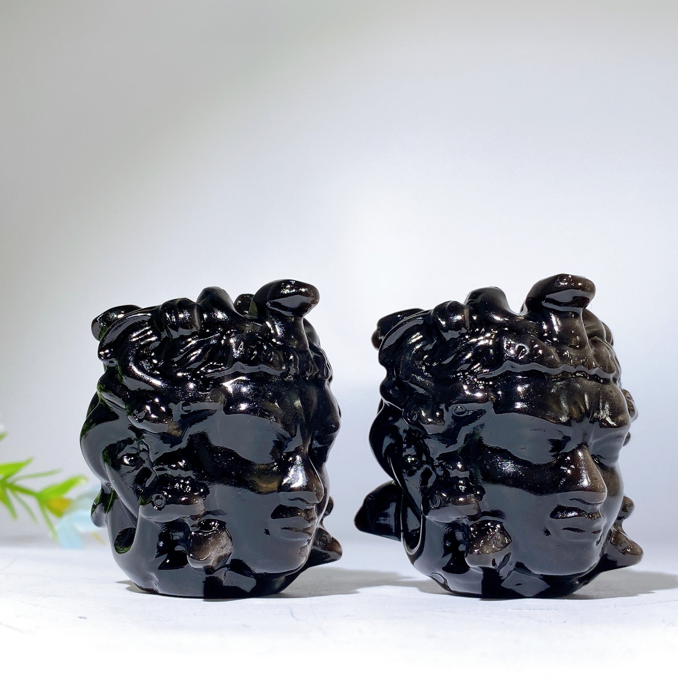 2.0 inch Silver Obsidian Medusa Carving Crystal Figurine