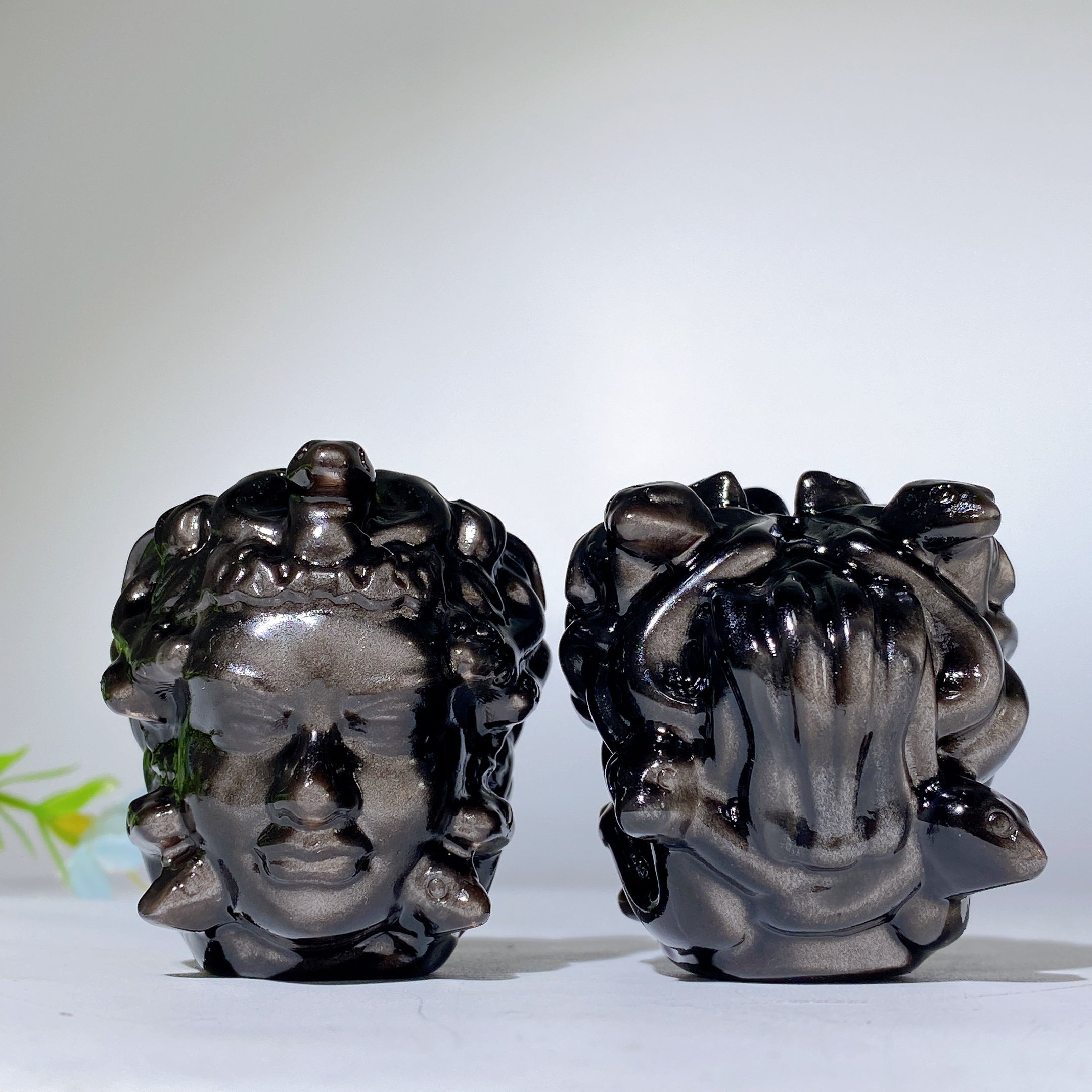 2.0 inch Silver Obsidian Medusa Carving Crystal Figurine