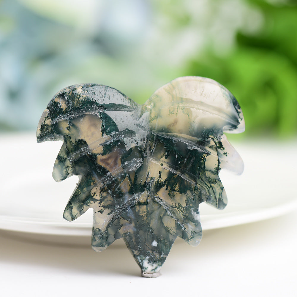 2.0" Moss Agate Maple Leaf Crystal Healing Carving